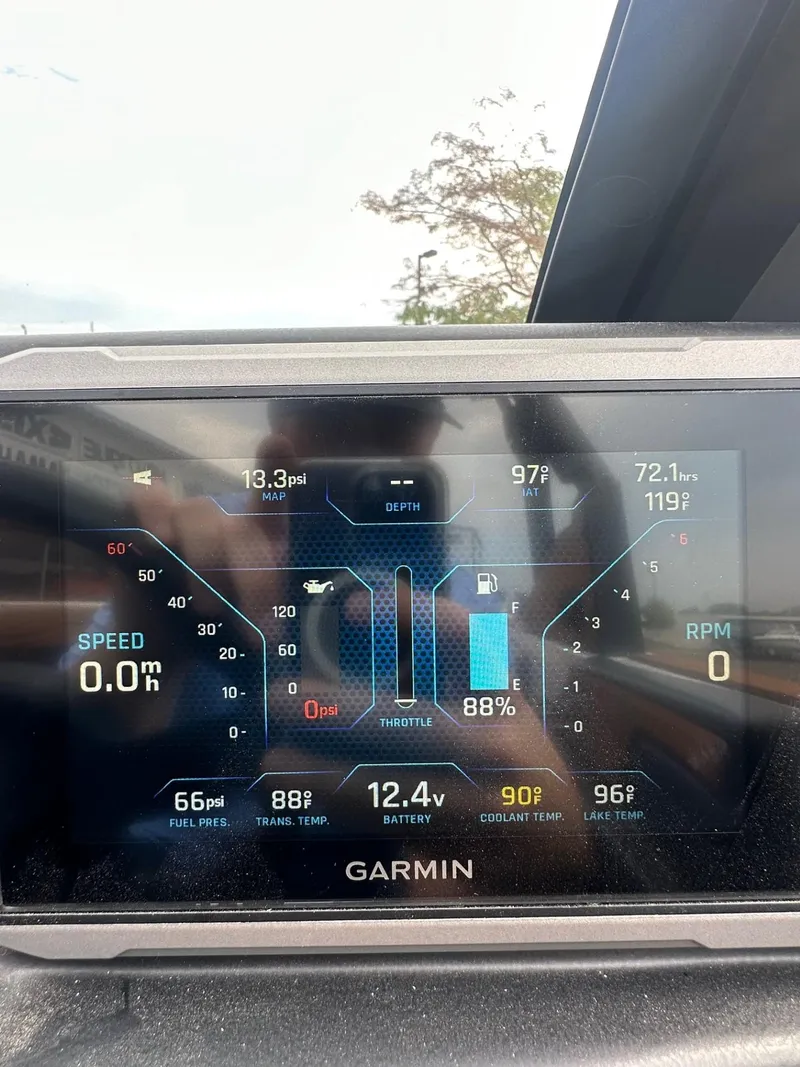 Slide: The Image of Garmin display in 2023 Axis T250 showing speed, RPM, and various engine metrics. - 18