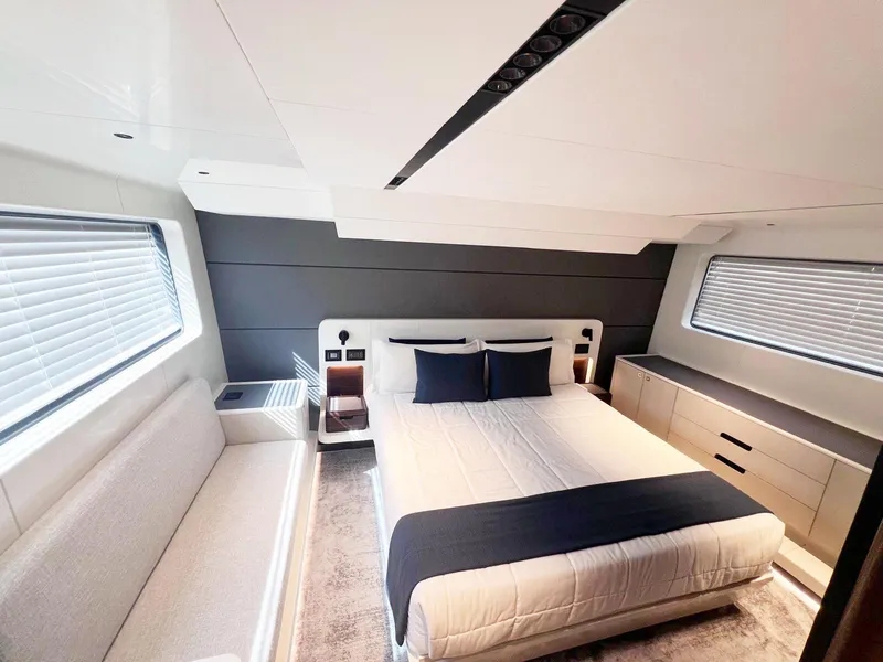 Slide: The Image of Luxurious 2024 Astondoa AS5 yacht bedroom with modern design and elegant furnishings. - 23