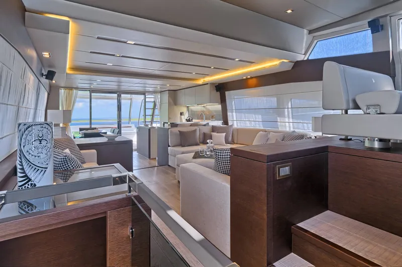 Slide: The Image of Luxurious interior of 2016 Prestige 750 yacht with modern design and spacious seating. - 16