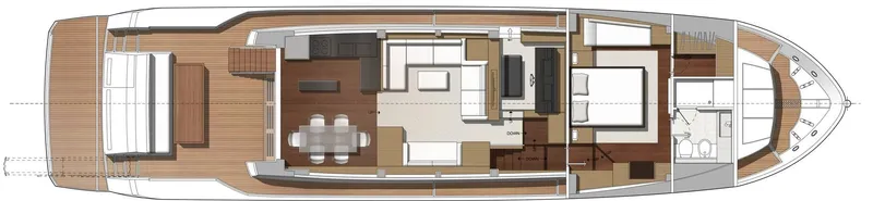 Slide: The Image of Floor plan of a 2016 Prestige 750 yacht, showcasing interior layout and design. - 45
