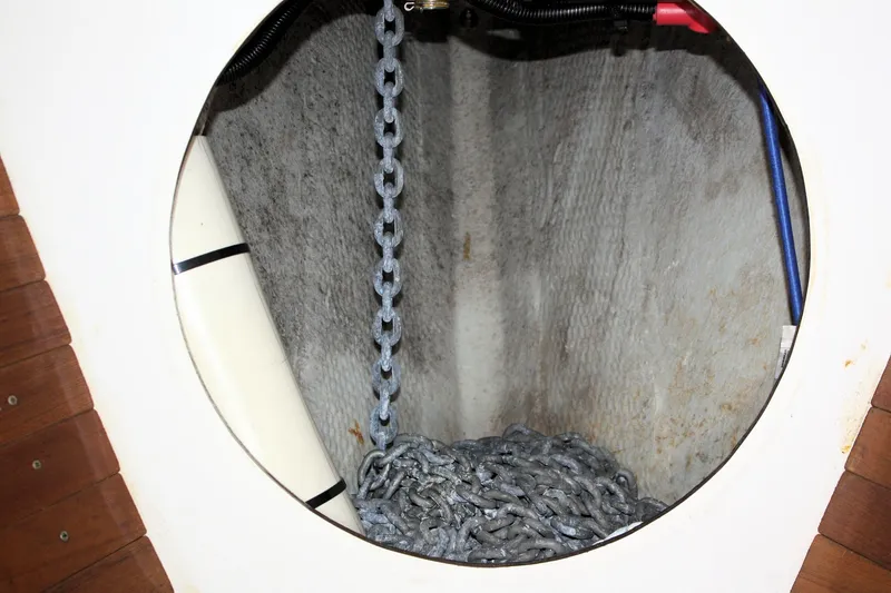 Slide: The Image of Anchor chain storage compartment on 1987 Morris Linda boat. - 26