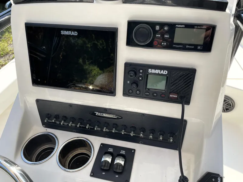 Slide: The Image of Control panel of 2021 Pathfinder 2005 TRS boat with Simrad electronics. - 38