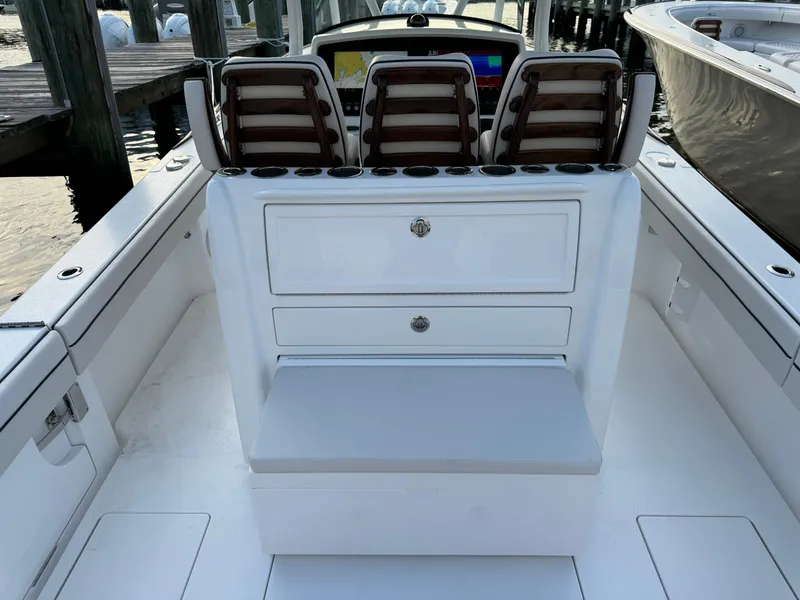 Slide: The Image of 2025 Valhalla Boatworks V-33 interior with seating and storage compartments. - 22