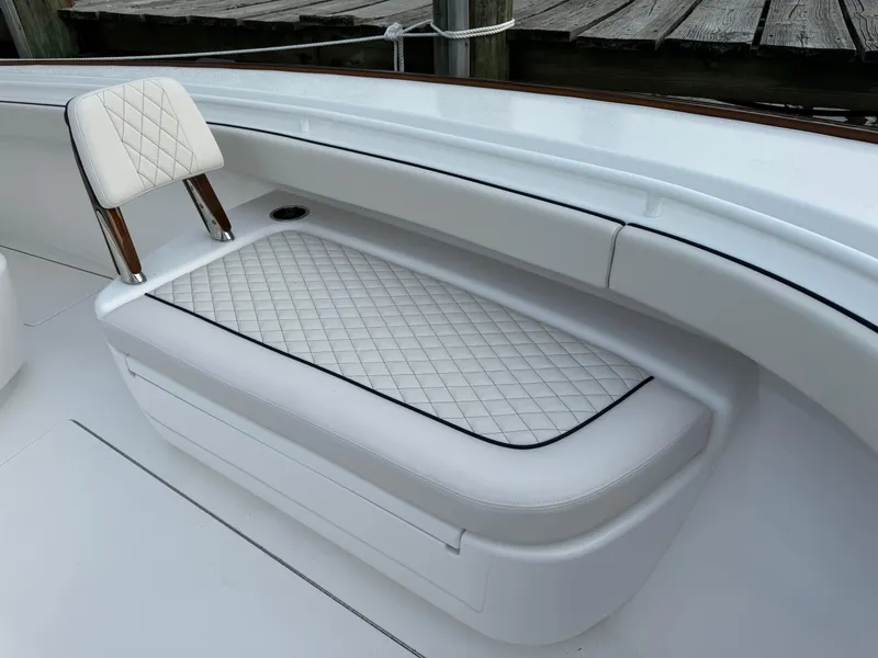 Slide: The Image of 2025 Valhalla Boatworks V-33, featuring elegant white quilted seating and sleek design. - 46