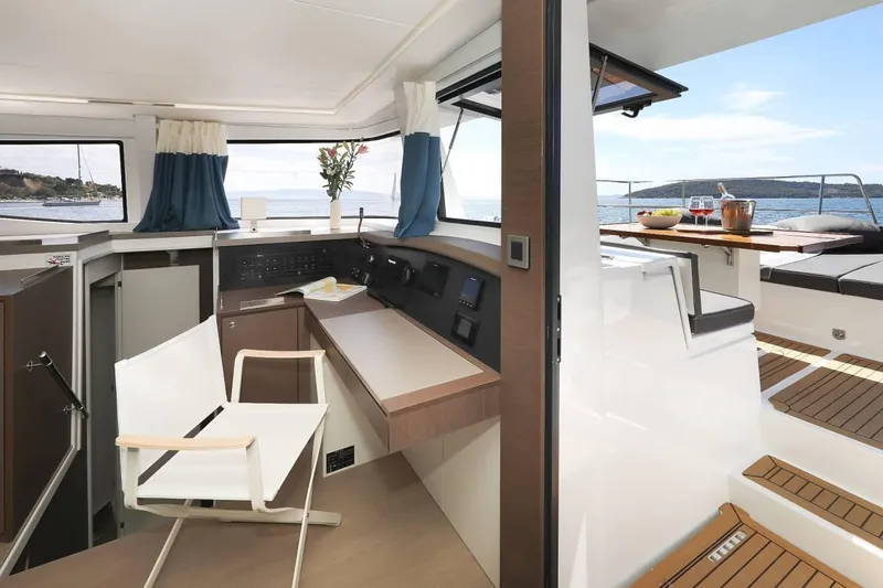 Slide: The Image of Interior of 2021 Bali 4.8 yacht, featuring modern design and ocean view. - 27