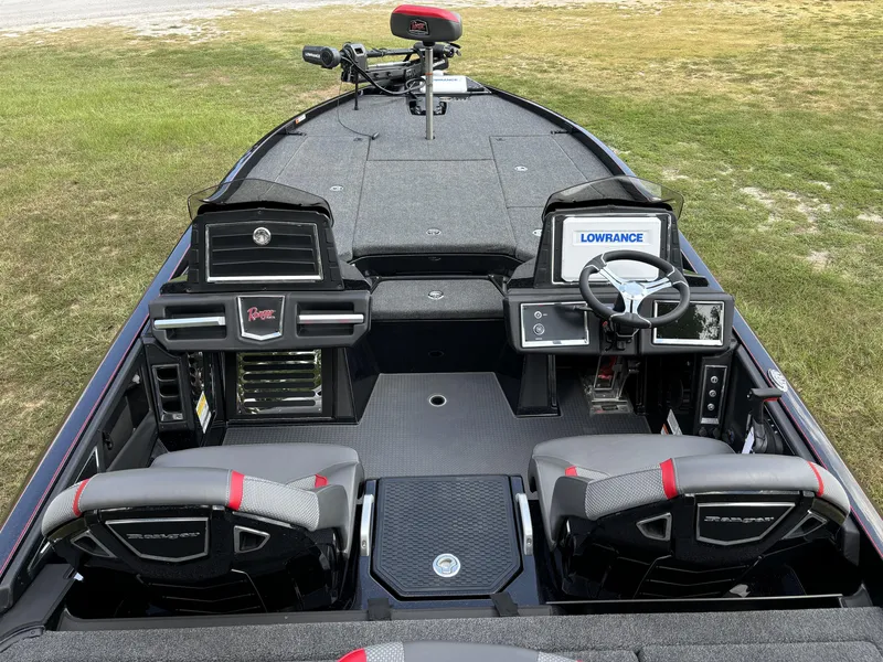 Slide: The Image of 2025 Ranger Z521R Ranger Cup boat interior with advanced navigation system and seating. - 14