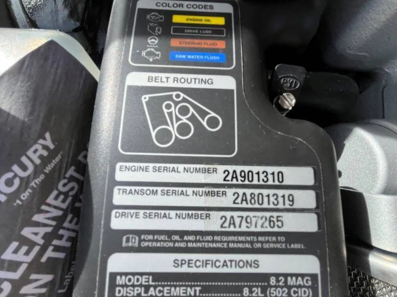 Slide: The Image of Engine specifications and serial numbers on a 2024 Chaparral 267 SSX boat. - 39