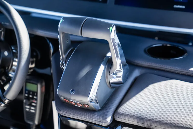 Slide: The Image of Throttle control of 2025 Cigarette 42 Auroris boat, featuring sleek design and modern technology. - 13