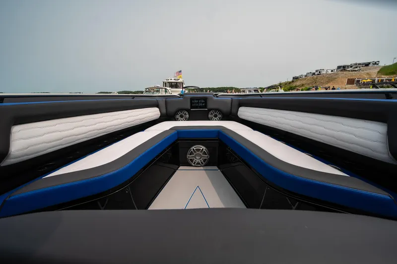 Slide: The Image of Interior of 2025 Cigarette 42 Auroris boat with sleek seating and modern design. - 45