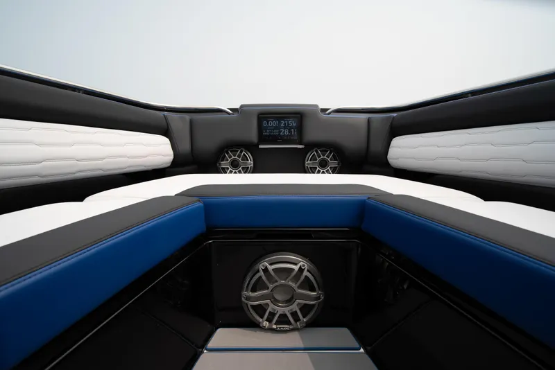 Slide: The Image of Interior of 2025 Cigarette 42 Auroris boat with modern seating and audio system. - 47