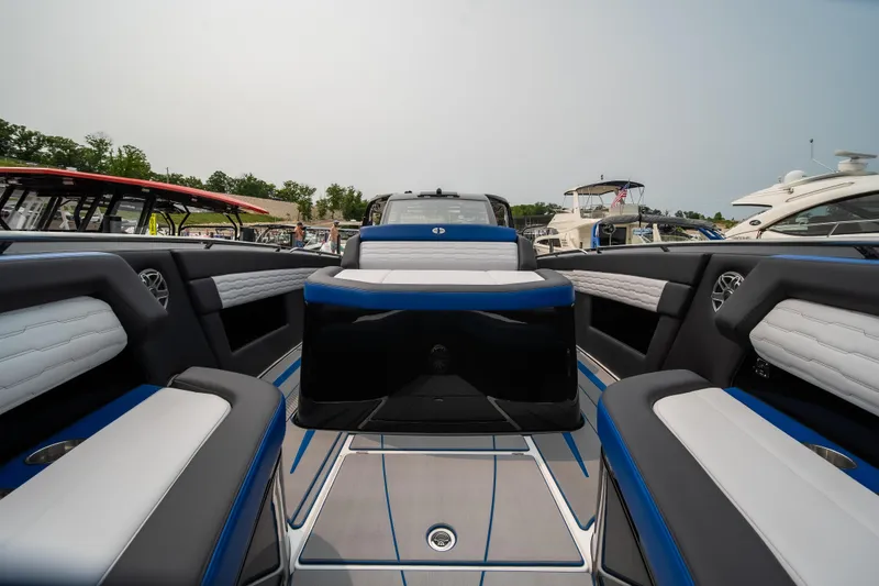 Slide: The Image of 2025 Cigarette 42 Auroris luxury boat interior with sleek seating and modern design. - 48