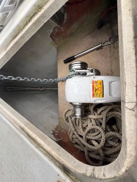 Slide: The Image of Anchor chain and rope in a 1994 J Boats J 44 sailboat compartment. - 17