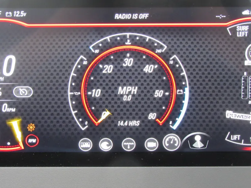 Slide: The Image of Dashboard of 2024 Malibu Wakesetter 23 LSV showing speedometer and RPM gauge. - 9
