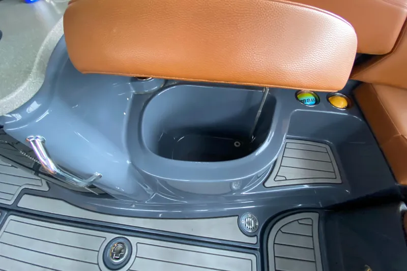 Slide: The Image of Interior of 2017 Cruisers Sport Series 298 SS South Beach Edition boat, featuring seating and storage. - 25