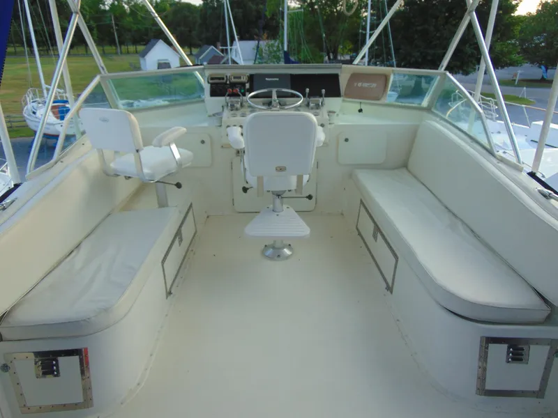 Slide: The Image of Bathroom interior of a 1972 Hatteras Yachtfish with sink and mirror. - 24