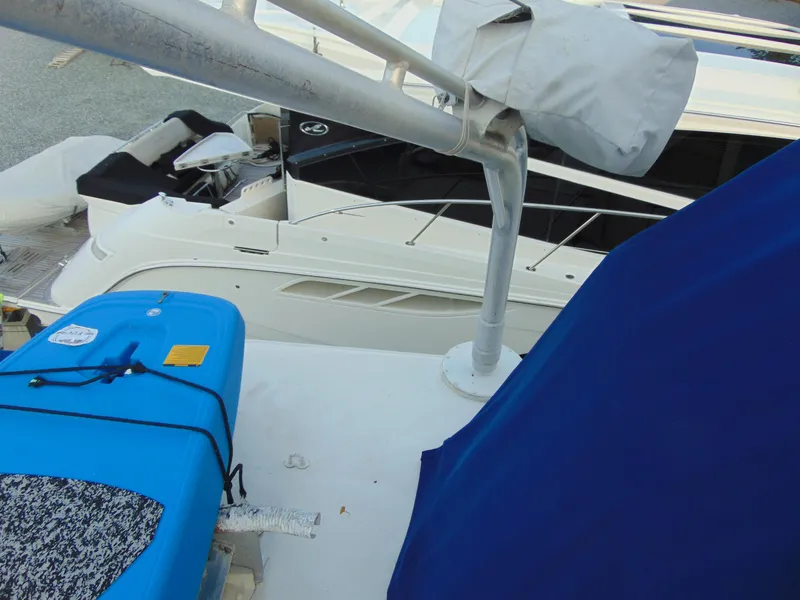 Slide: The Image of 1972 Hatteras Yachtfish helm with navigation equipment and steering wheel. - 28