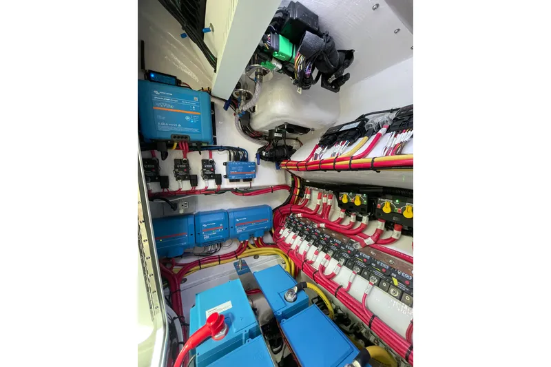 Slide: The Image of Electrical system of 2026 Mag Bay 38 CC boat, featuring wiring and components. - 42