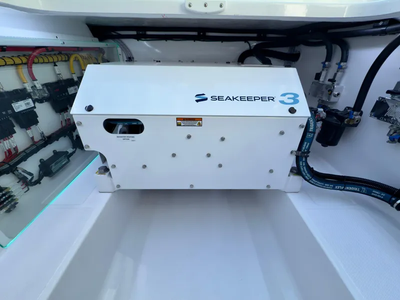 Slide: The Image of Seakeeper 3 stabilizer in 2026 Mag Bay 38 CC boat engine compartment. - 46