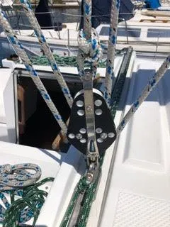 Slide: The Image of Close-up of rigging on a 1984 Hunter 31 sailboat deck. - 24
