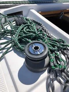 Slide: The Image of Winch and ropes on 1984 Hunter 31 sailboat deck. - 27