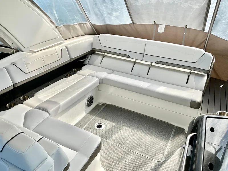 Slide: The Image of 2022 Formula 350 Crossover Bowrider I/O interior with spacious seating and modern design. - 30