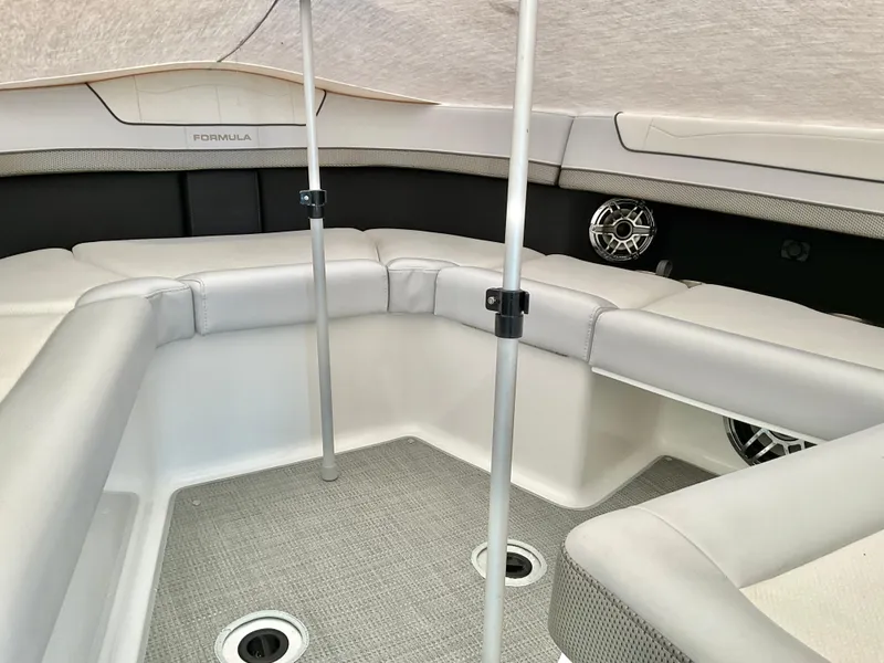 Slide: The Image of 2022 Formula 350 Crossover Bowrider I/O interior with plush seating and modern design. - 37