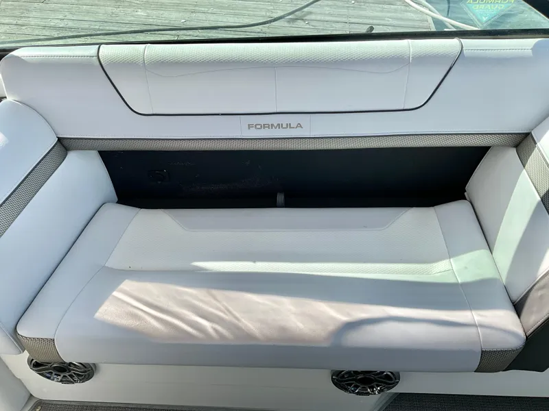 Slide: The Image of 2022 Formula 350 Crossover Bowrider I/O interior seating with sleek, modern design. - 46