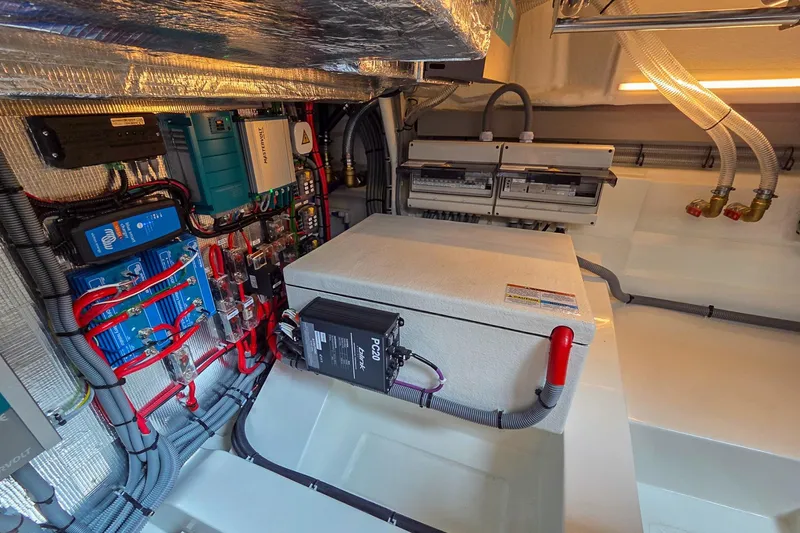 Slide: The Image of Electrical system inside 2026 Marex 440 boat, featuring advanced wiring and components. - 88