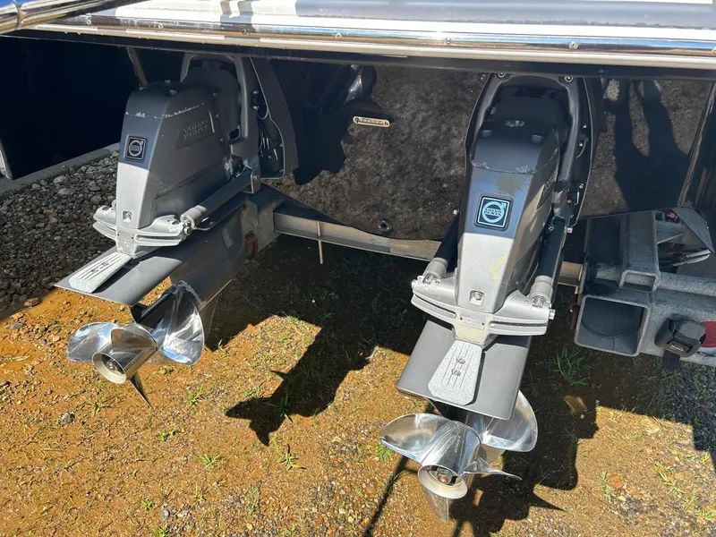 Slide: The Image of 2013 Regal 3200 Bowrider dual propellers, close-up view. - 7