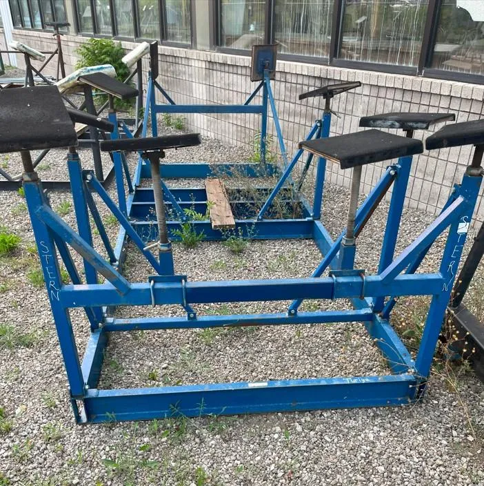 Slide: The Image of Blue metal boat cradle on gravel, Hunter 33 model, 2008. - 9