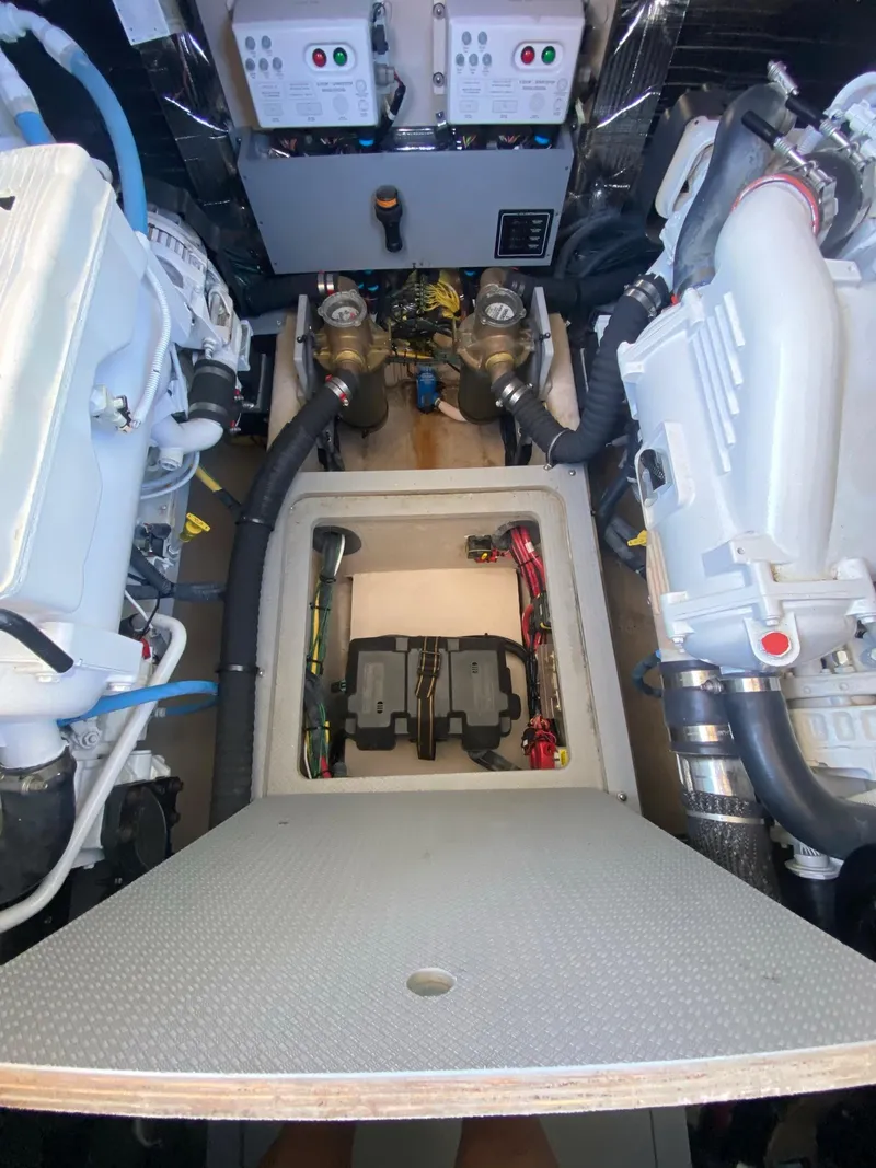 Slide: The Image of Engine room of 2014 Meridian 441 Sedan with visible components and wiring. - 22