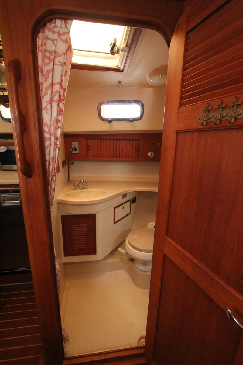 Slide: The Image of Interior view of Island Packet 360 yacht bathroom, year 2002. - 23