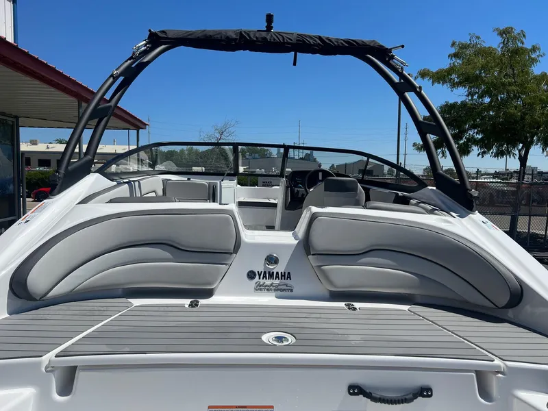 Slide: The Image of 2023 Yamaha AR 190 jet boat interior with seating and wakeboard tower. - 10
