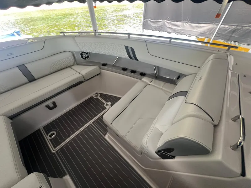 Slide: The Image of Luxurious interior of 2022 Regal LS36 boat with spacious seating and elegant design. - 26