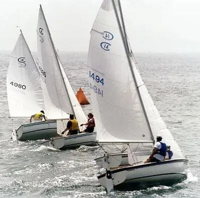 Slide: The Image of Sailboats racing on the ocean, Catalina 14.2K model, 2023. - 1