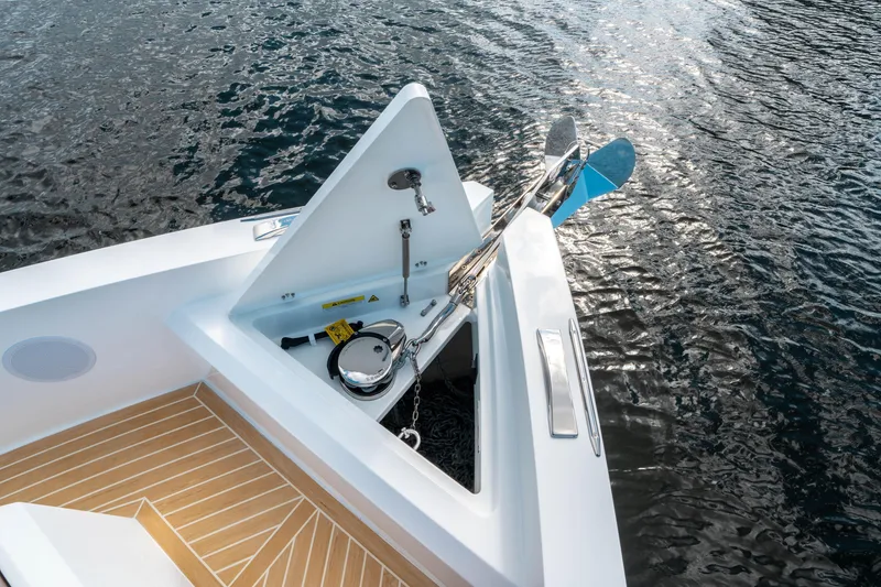 Slide: The Image of 2025 De Antonio Yachts D32 OPEN anchor compartment on water. - 38