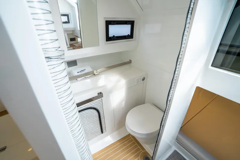 Slide: The Image of Modern bathroom interior of 2025 De Antonio Yachts D32 OPEN, featuring sleek design and compact amenities. - 46