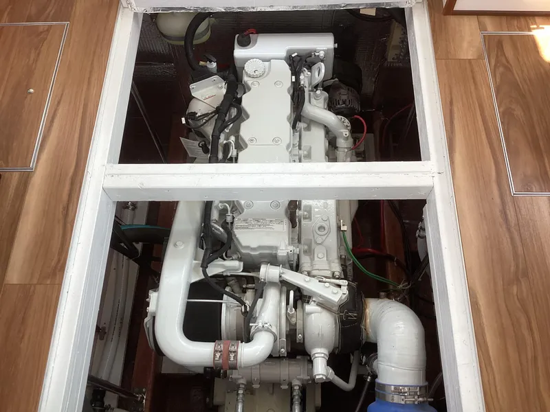 Slide: The Image of Engine compartment of 2021 Willis Beal 35 Extended Pilothouse, showcasing detailed mechanical components. - 31