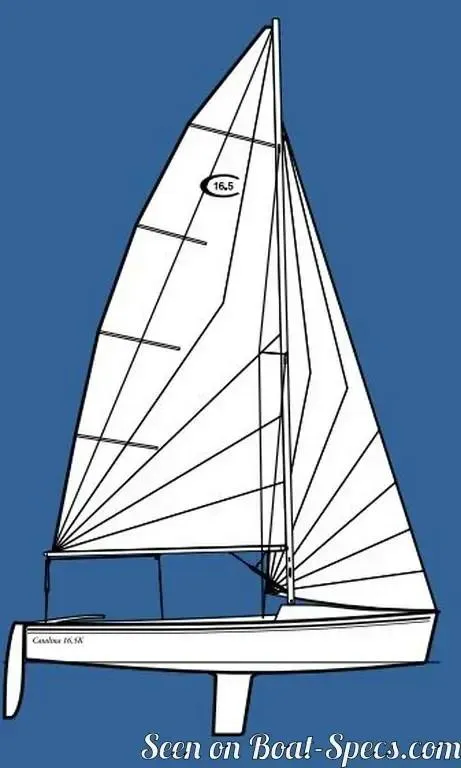 Slide: The Image of 2023 Catalina 16.5K sailboat diagram on blue background. - 2