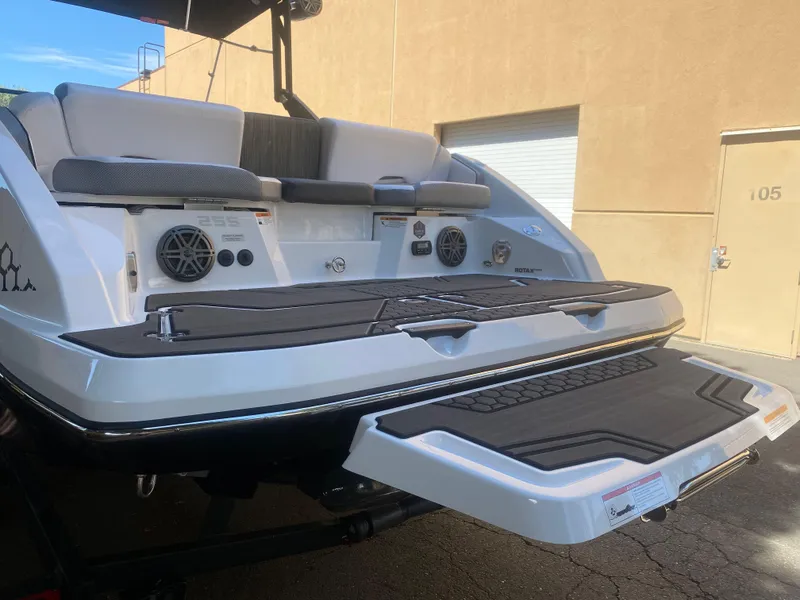 Slide: The Image of 2025 Scarab 255 ID boat with sleek seating and audio system. - 3