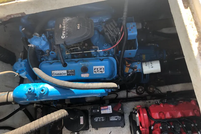 Slide: The Image of Engine compartment of a 1994 Gibson 50 Cabin Yacht with Crusader 454 engine. - 19