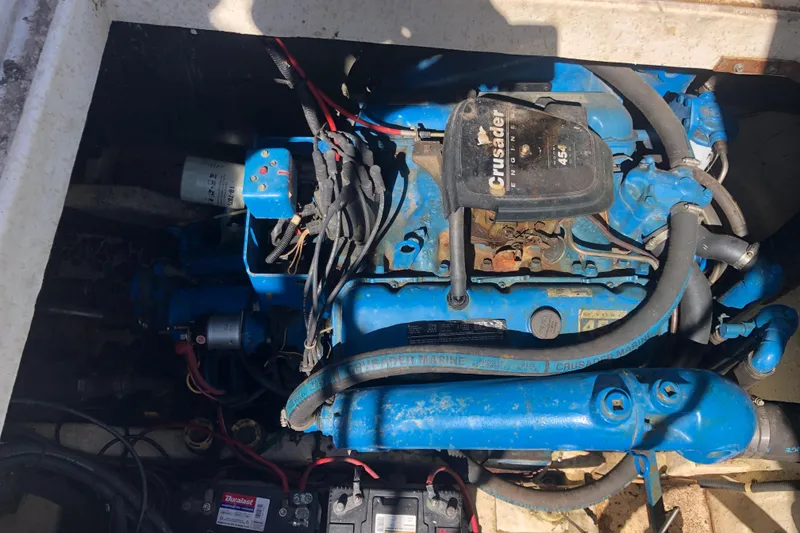 Slide: The Image of Engine compartment of a 1994 Gibson 50 Cabin Yacht with a Crusader engine. - 20