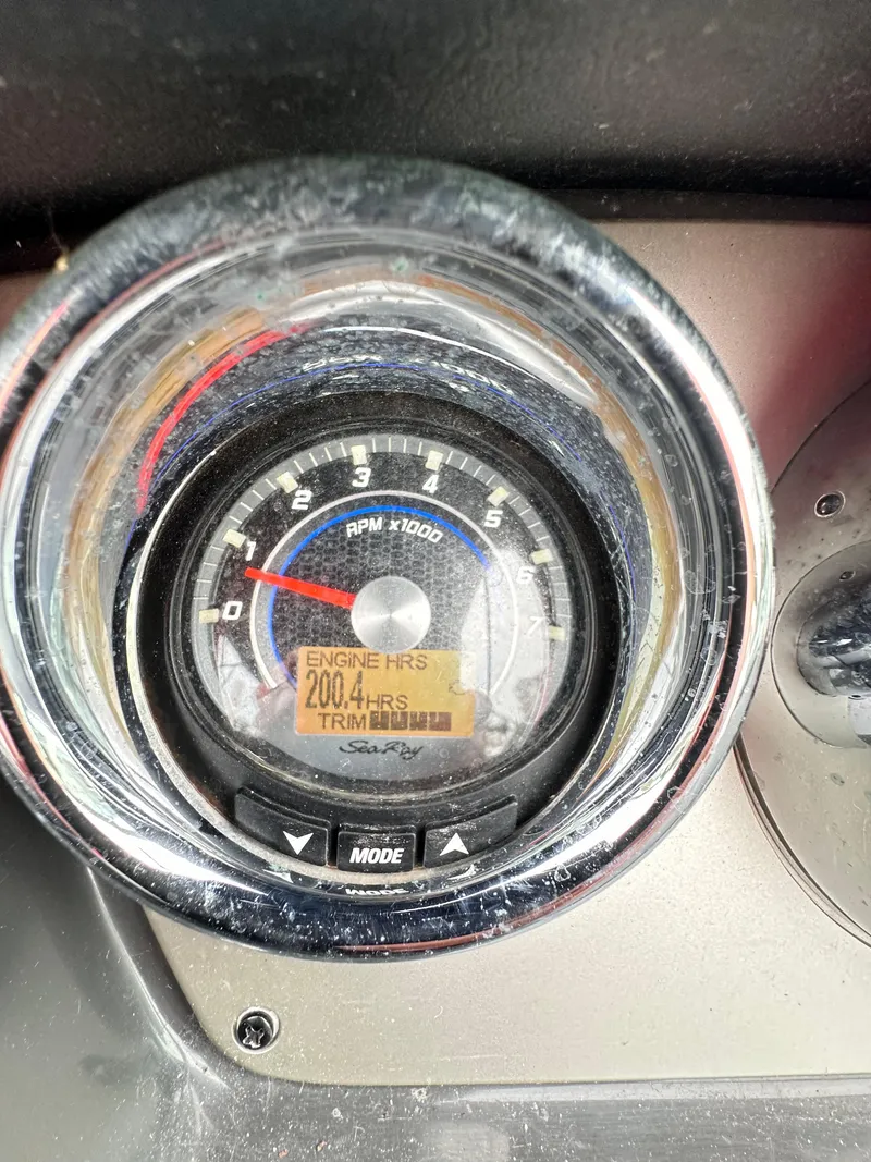 Slide: The Image of Close-up of 2015 Sea Ray 260 Sundancer tachometer showing 200.4 engine hours. - 26