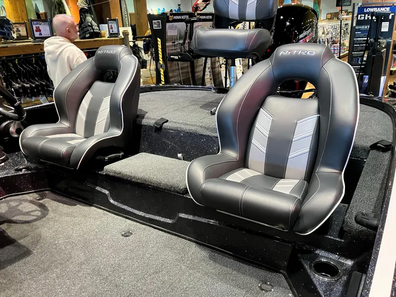 Slide: The Image of 2024 Nitro Z18 boat interior with sleek, modern seating design. - 2