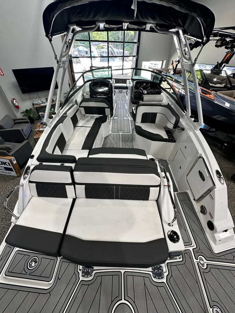 Slide: The Image of 2024 Monterey M6 boat interior with sleek seating and modern design. - 4