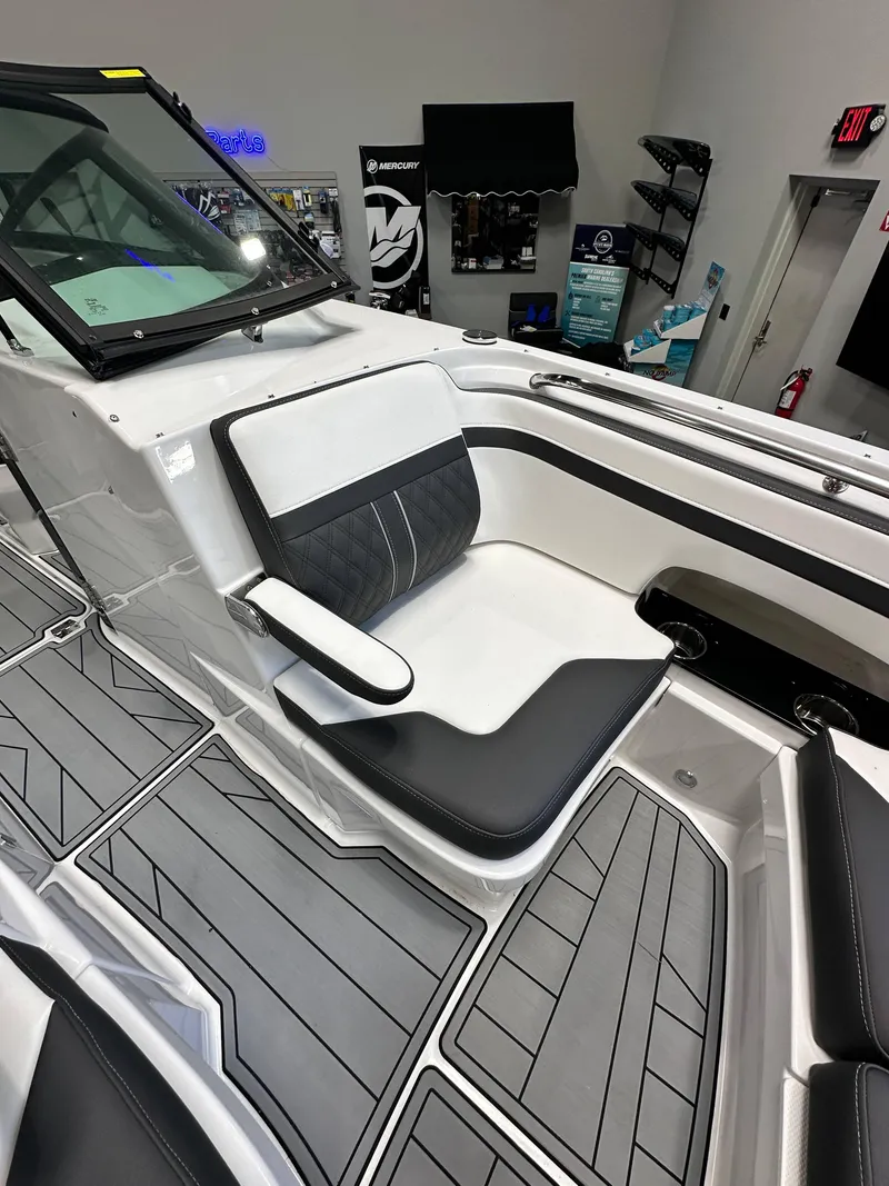 Slide: The Image of 2024 Monterey M6 boat interior with sleek seating and modern design. - 9
