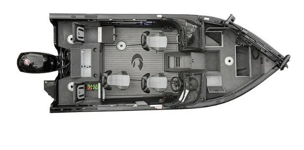 Slide: The Image of 2025 Crestliner 1850 Super Hawk WT JS boat, top view, spacious interior layout. - 18