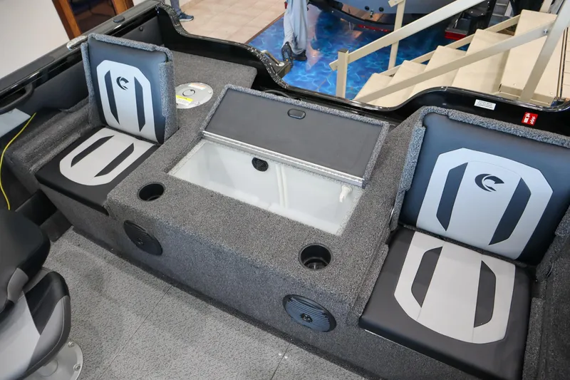Slide: The Image of 2025 Crestliner 1850 Super Hawk WT JS boat interior with seating and storage. - 5