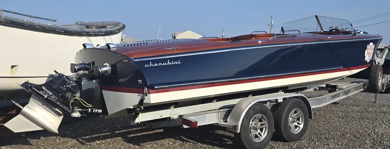 Slide: The Image of Cherubini Classic 24 boat, 2018 model, on trailer, blue and white design, for sale. - 13