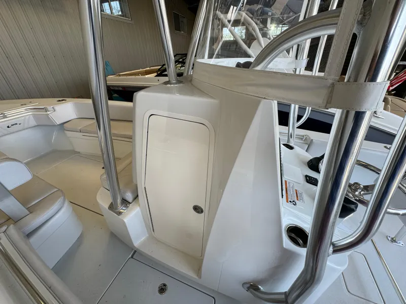 Slide: The Image of 2024 Contender 25 Tournament boat interior with seating and console. - 7